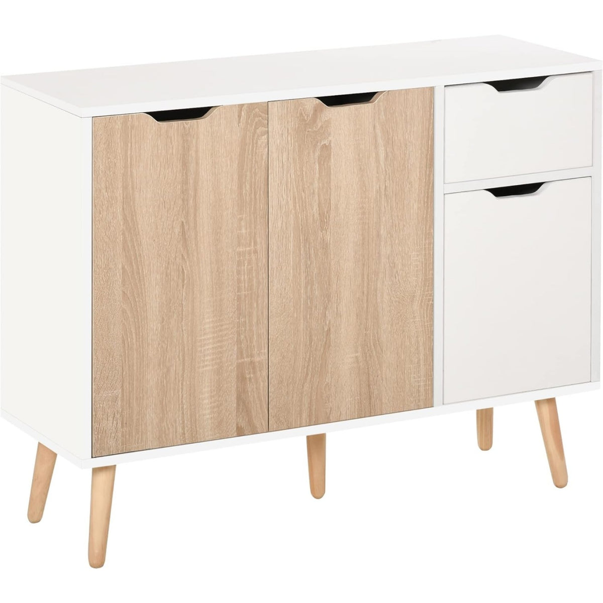 Mobile Multiuso con Cassetto e Armadietti Stile Nordico Bianco e Finitura Legno