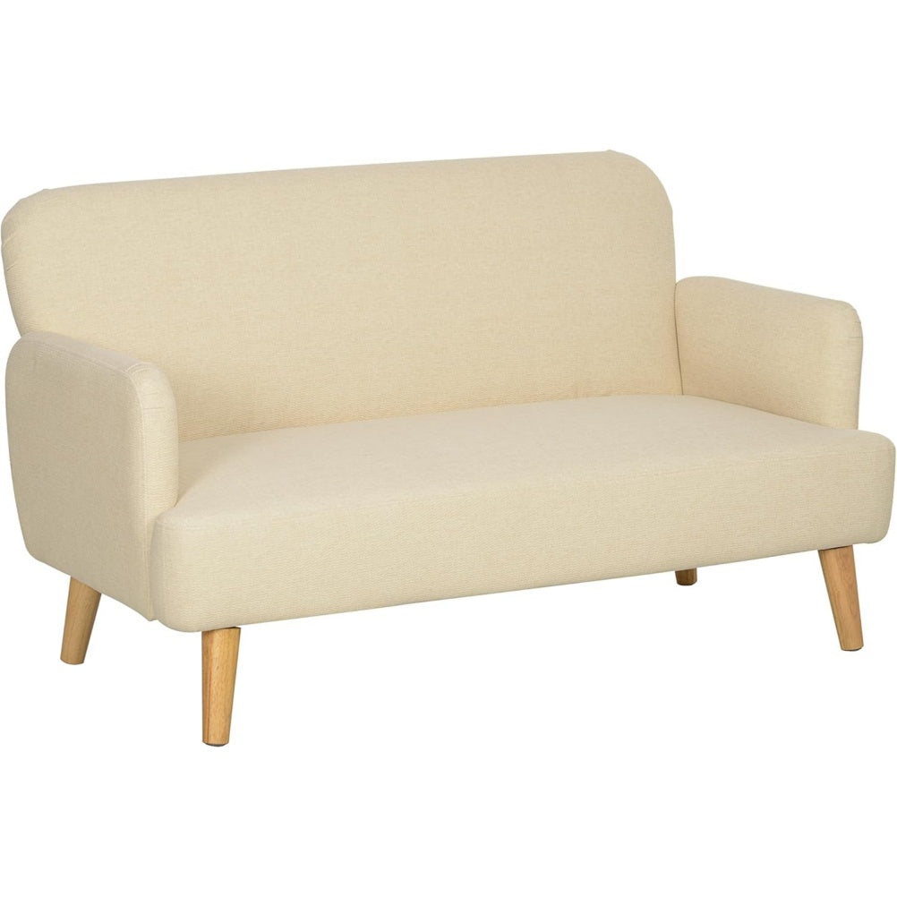 Divano Scandinavo a 2 Posti in Tessuto con Braccioli Bianco Crema
