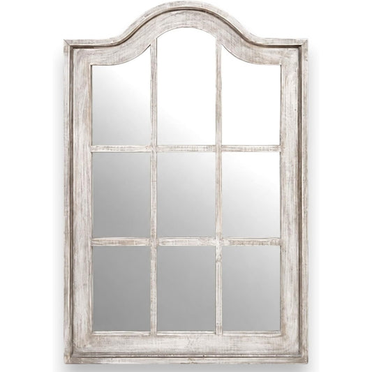 Specchio da Parete Stile Finestra Vintage con Cornice in Legno Bianco Anticato 94 x 64 cm