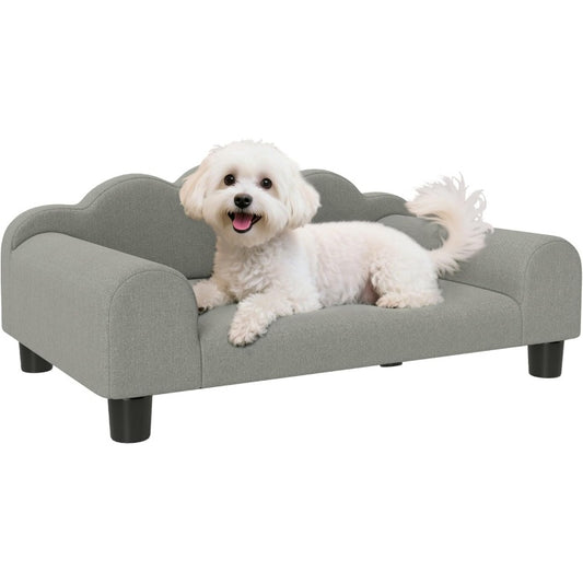 Divanetto per Cani di Piccola Taglia con Braccioli in Legno e Rivestimento Morbido Grigio