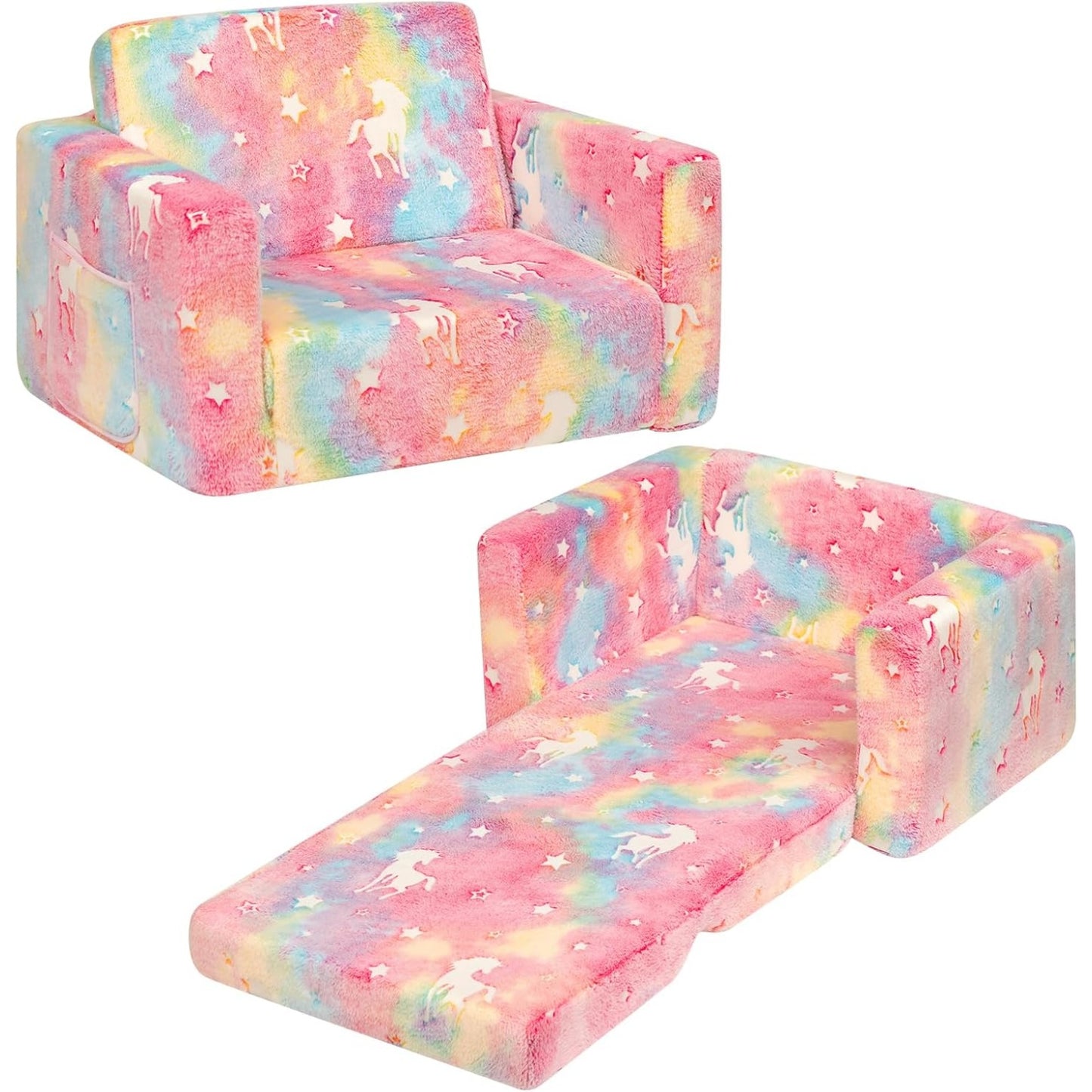 Divano Letto Apribile 2 in 1 per Bambini in Flanella con Fantasia Unicorno