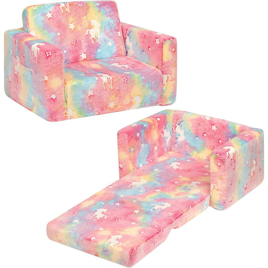 Divano Letto Apribile 2 in 1 per Bambini in Flanella con Fantasia Unicorno