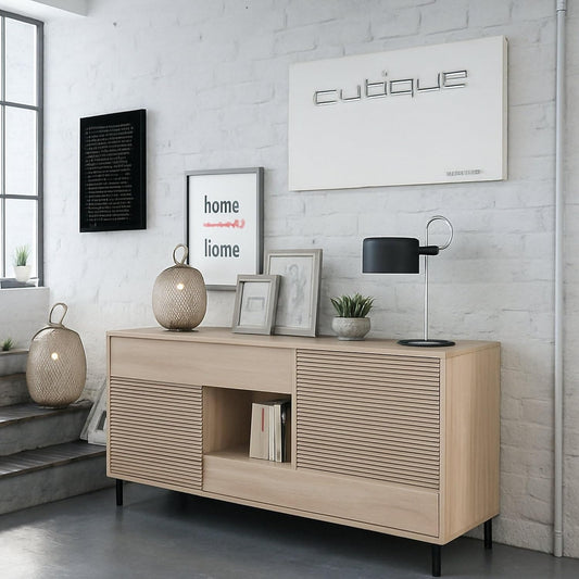 Credenza Moderna con 2 Ante e Piedini Rovere 151 x 41 x 80 cm