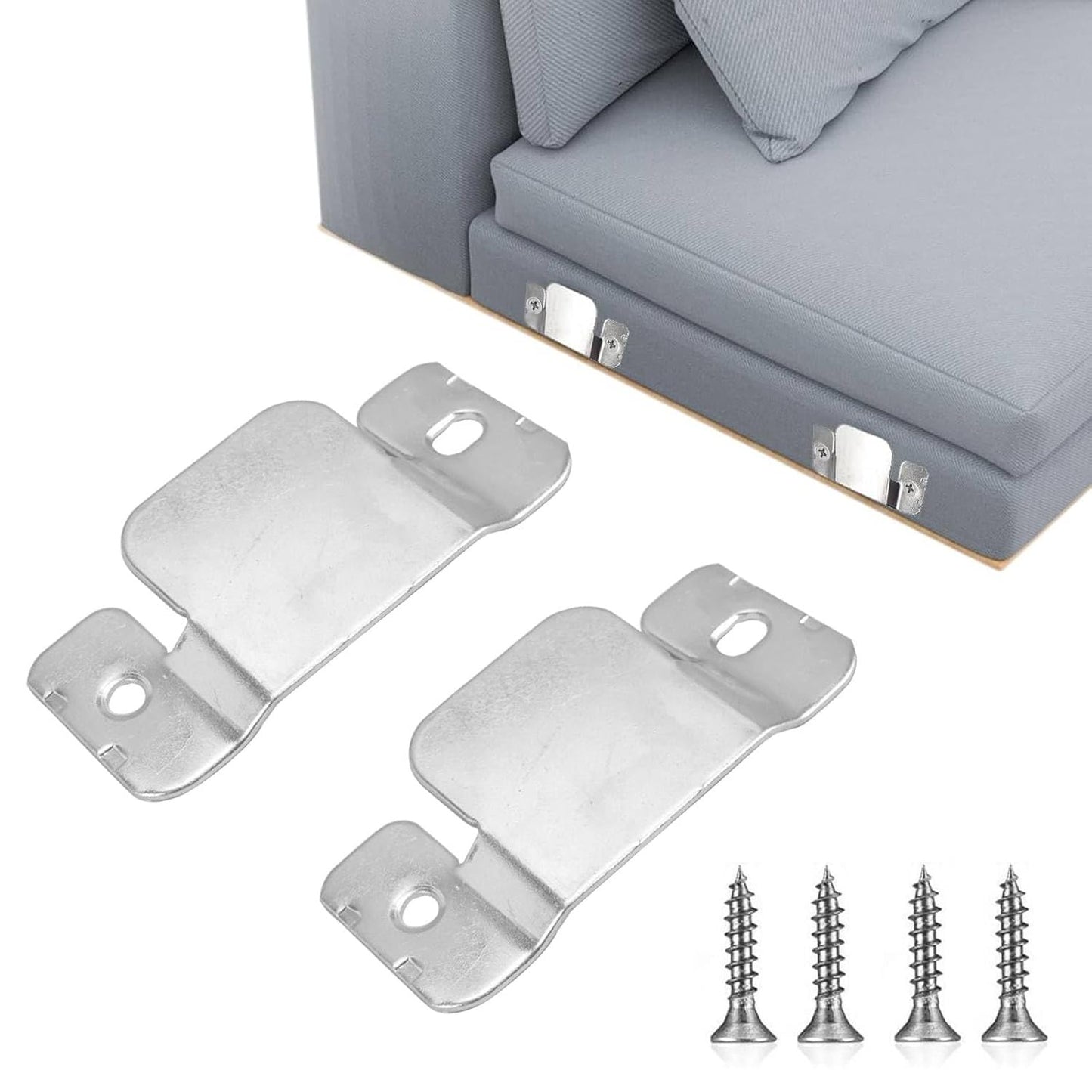 Set di 2 Connettori Universali in Acciaio Inossidabile per Divani e Mobili con 4 Viti Colore Argento