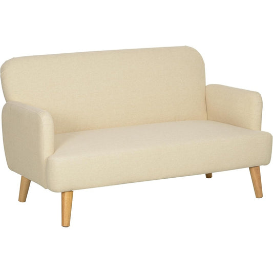 Divano Scandinavo a 2 Posti in Tessuto con Braccioli Bianco Crema