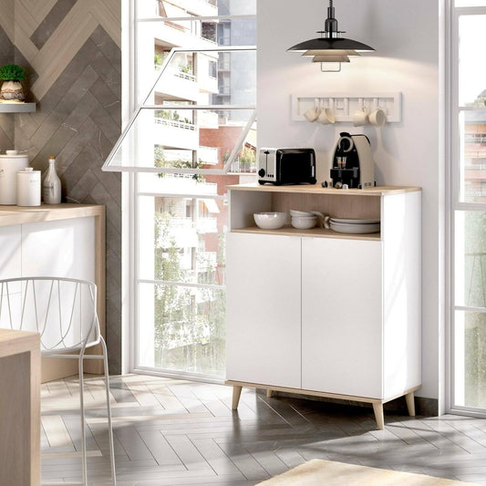 Credenza Moderna a 2 Ante con Ripiani Bianco e Rovere 80 x 40 x 102 cm