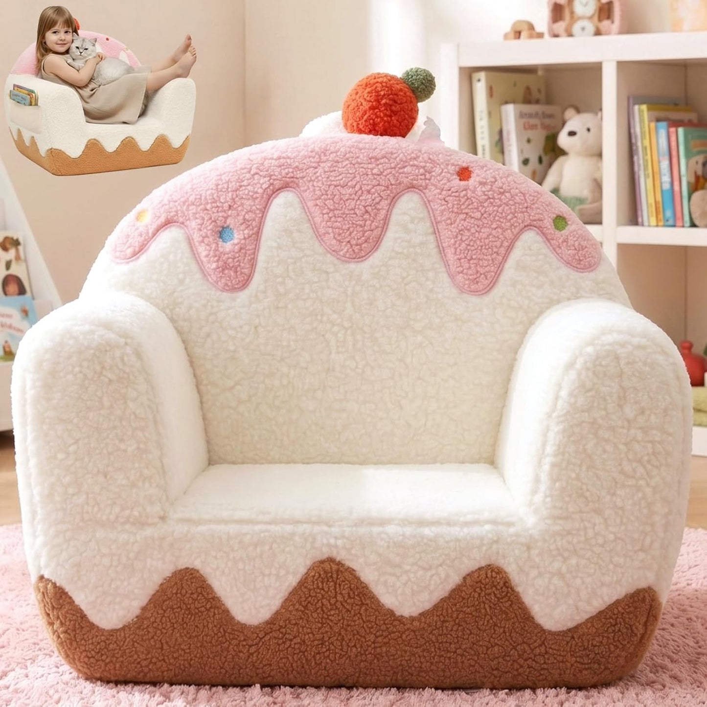 Poltroncina in Sherpa per Bambini da 3 a 6 Anni Ideale per Angolo Lettura e Relax Bianco Vaniglia